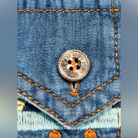 Montana West Women's Blue and Orange Plaid Denim Shirt NWT - Picture 5 of 11